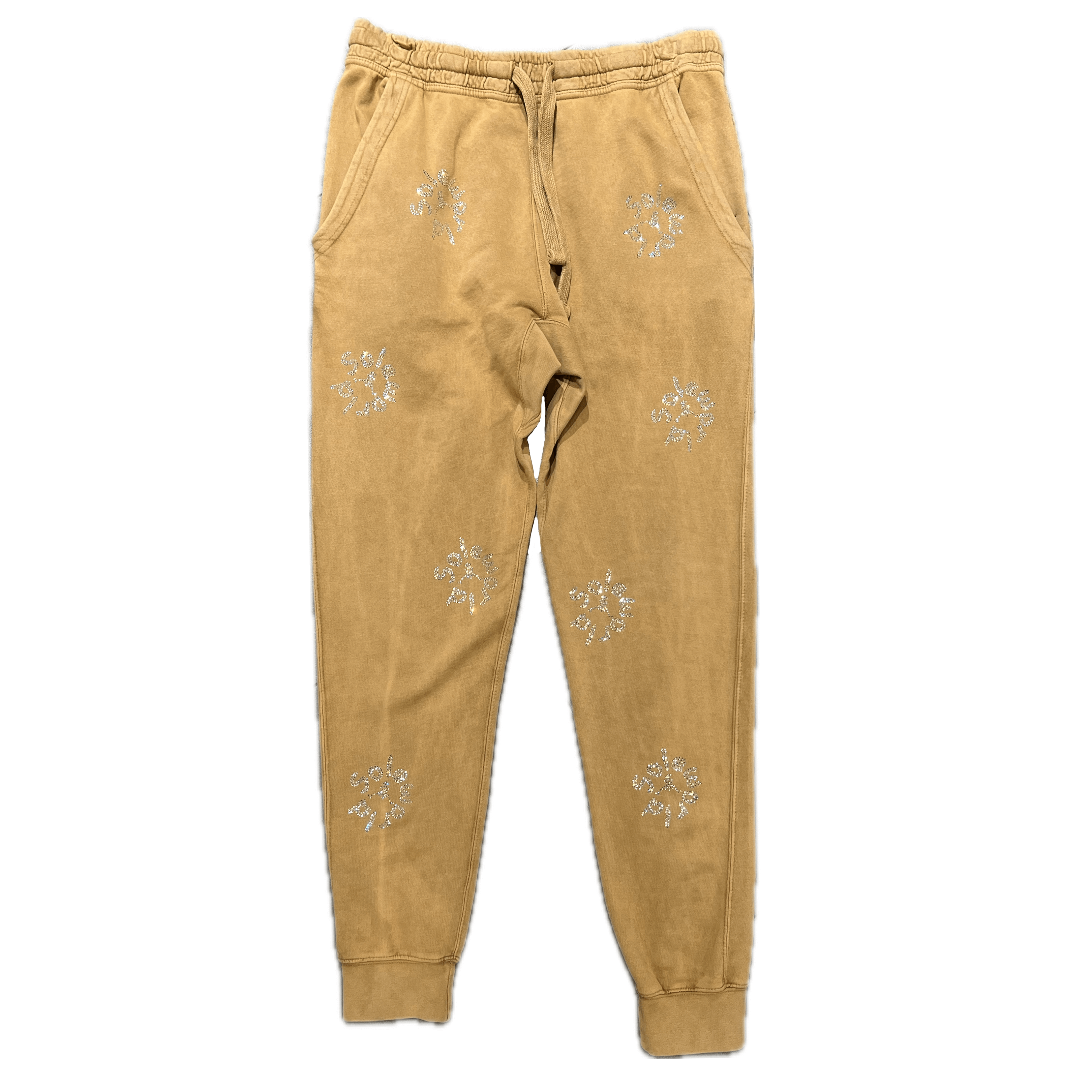 Tan Rhinestone Logo Sweatpants