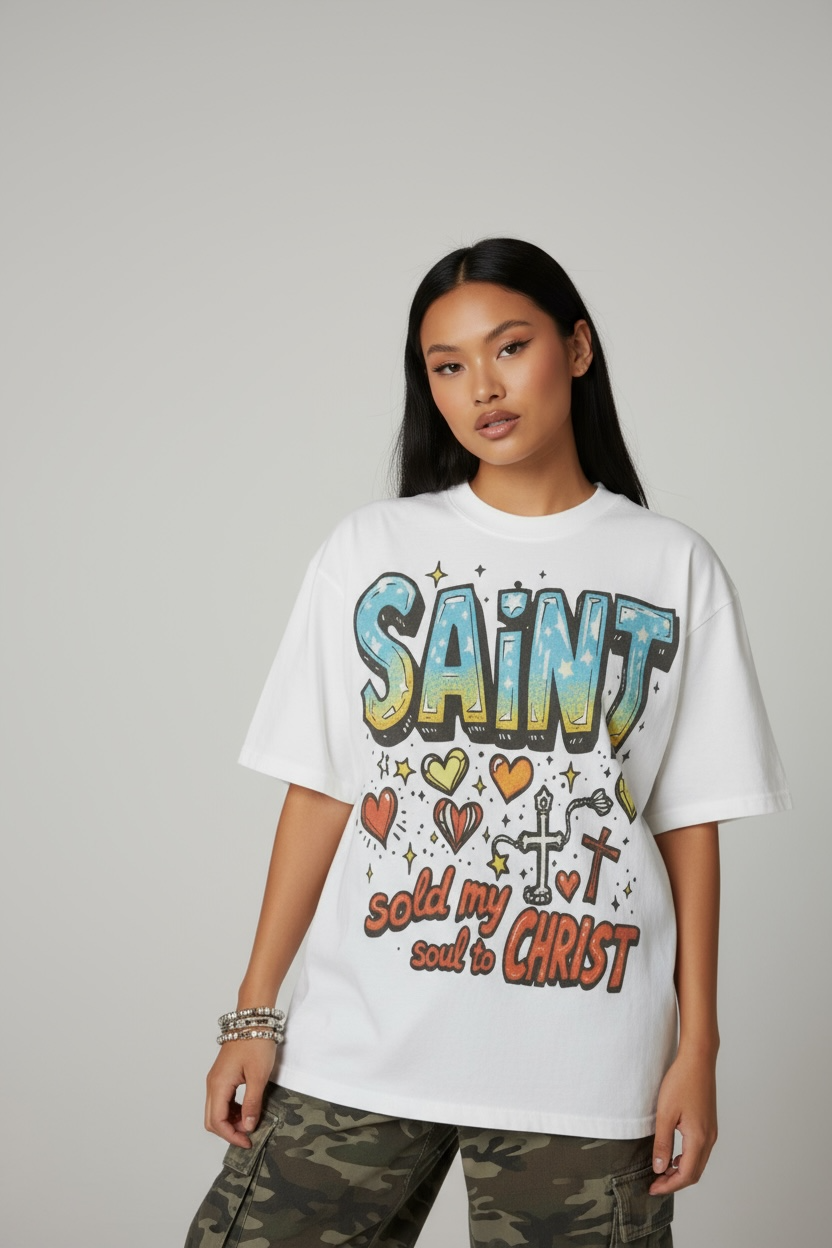 Saint Sold My Soul To Christ Oversized Tee