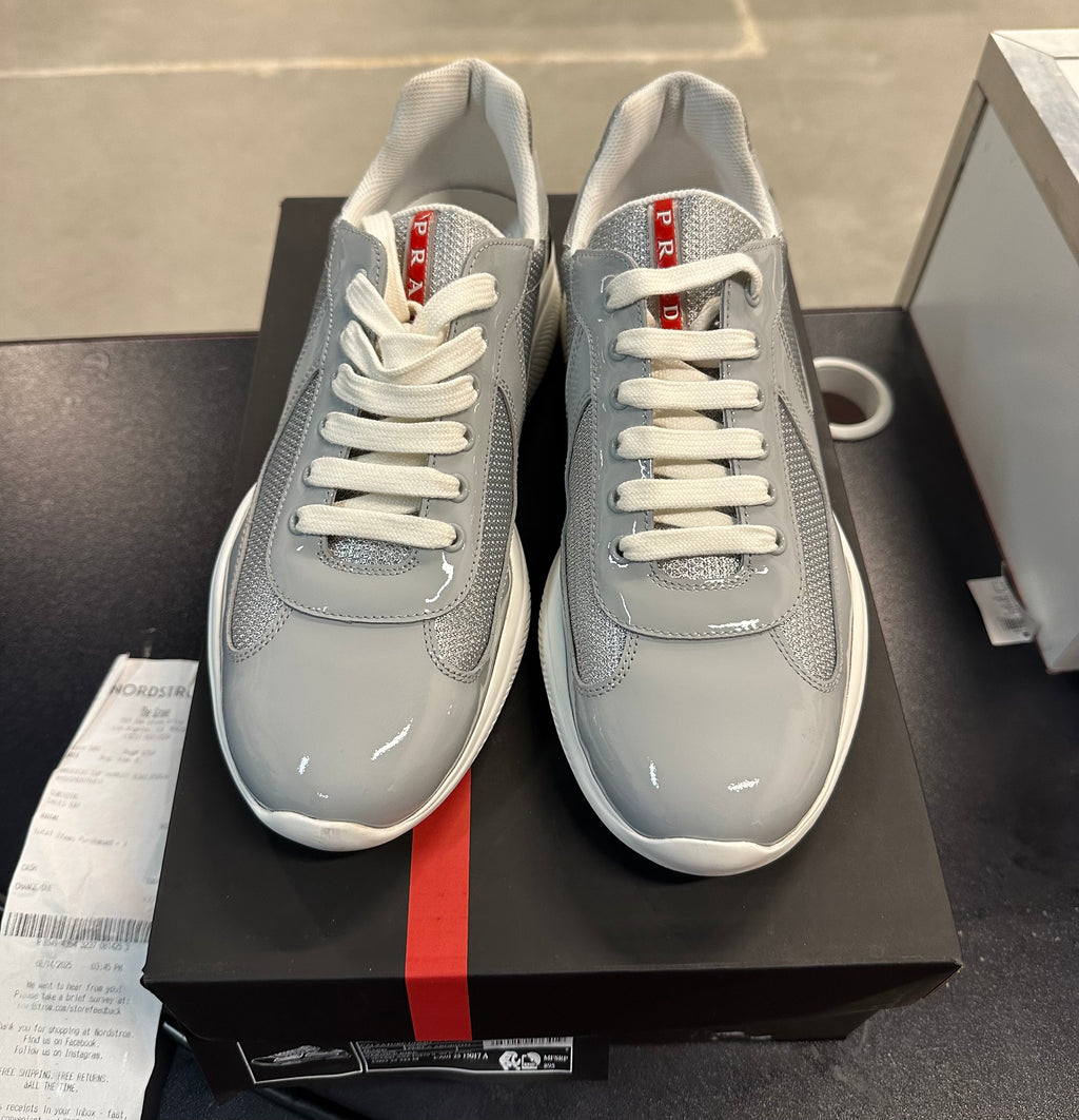 Prada Patent Leather Grey Sneakers